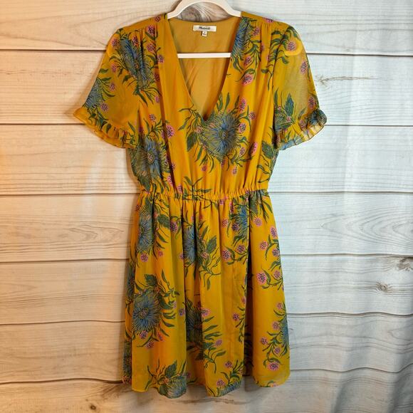 Madewell Yellow Floral Print Short Sleeve Mini Dress Size 2 - Picture 2 of 7